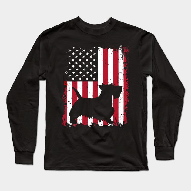 Dog Scottish Terrier Dog USA Flag Patriotic 4th of July 722 paws Long Sleeve T-Shirt by Olegpavlovmmo